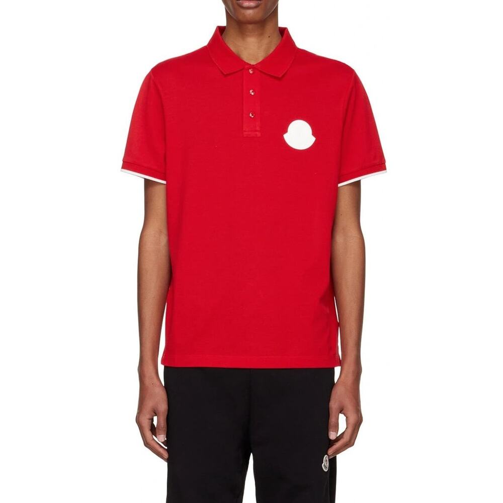 Moncler Logo Patch Cotton Piqué Polo in 455 Red Maglia Polo Manica Corta